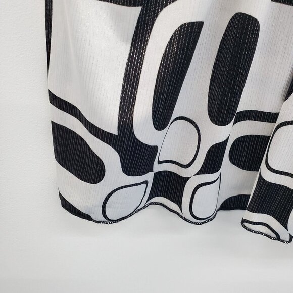 Womens Black & White Sleeveless‎ V-Neck Blouse Top Size L Beaded Waist Stretch - Picture 6 of 13